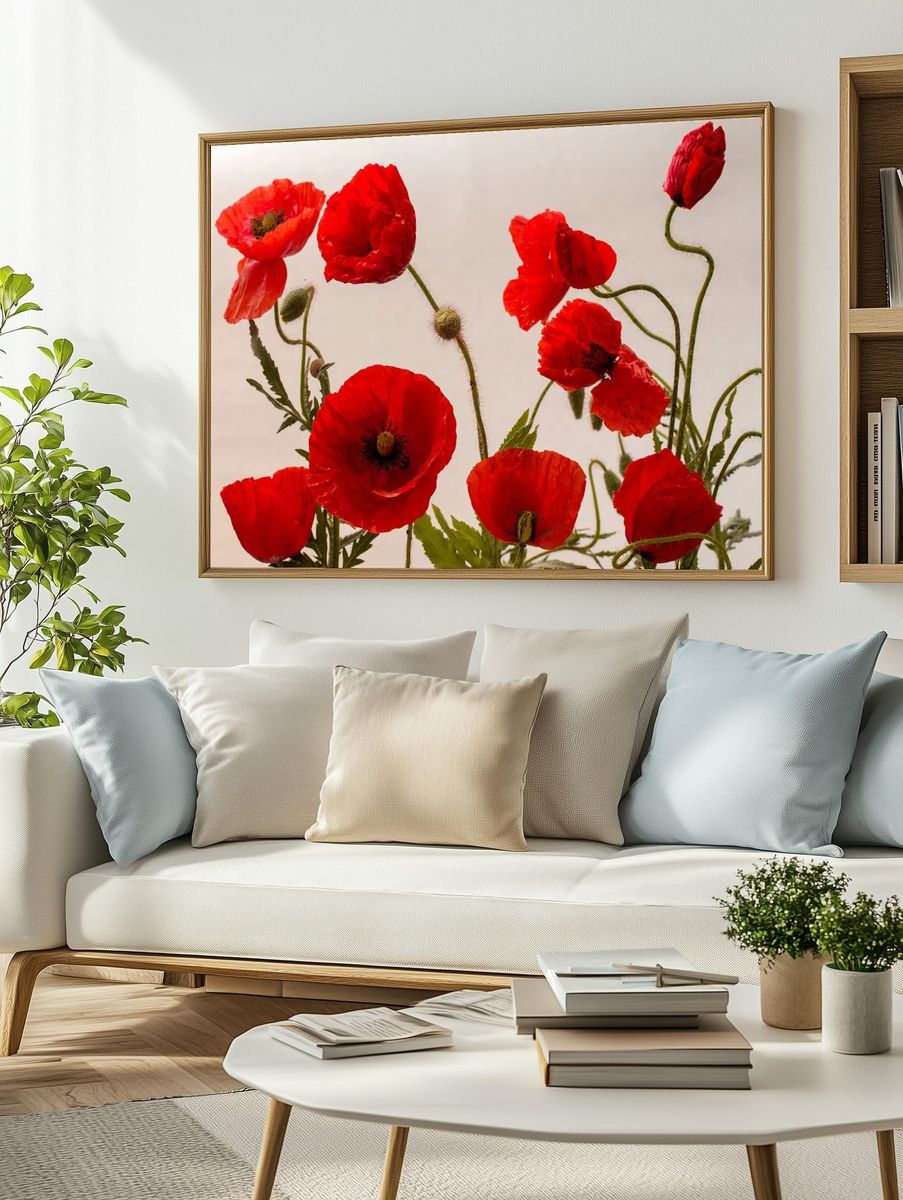 Red Poppy Flowers — Botanical Print. — room view 2