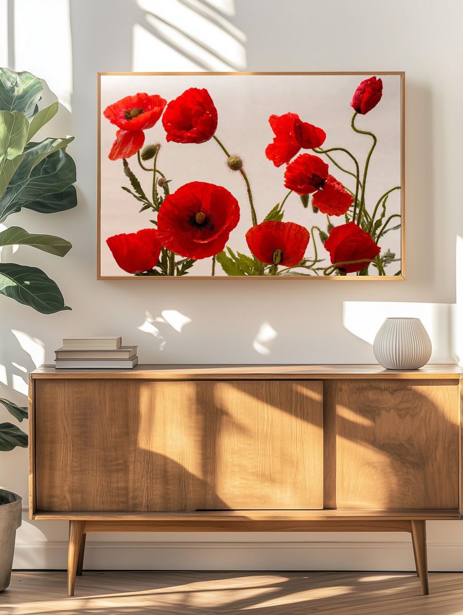 Red Poppy Flowers — Botanical Print. — room view 3