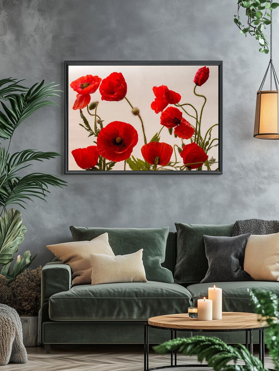 Red Poppy Flowers — Botanical Print. — room view 4