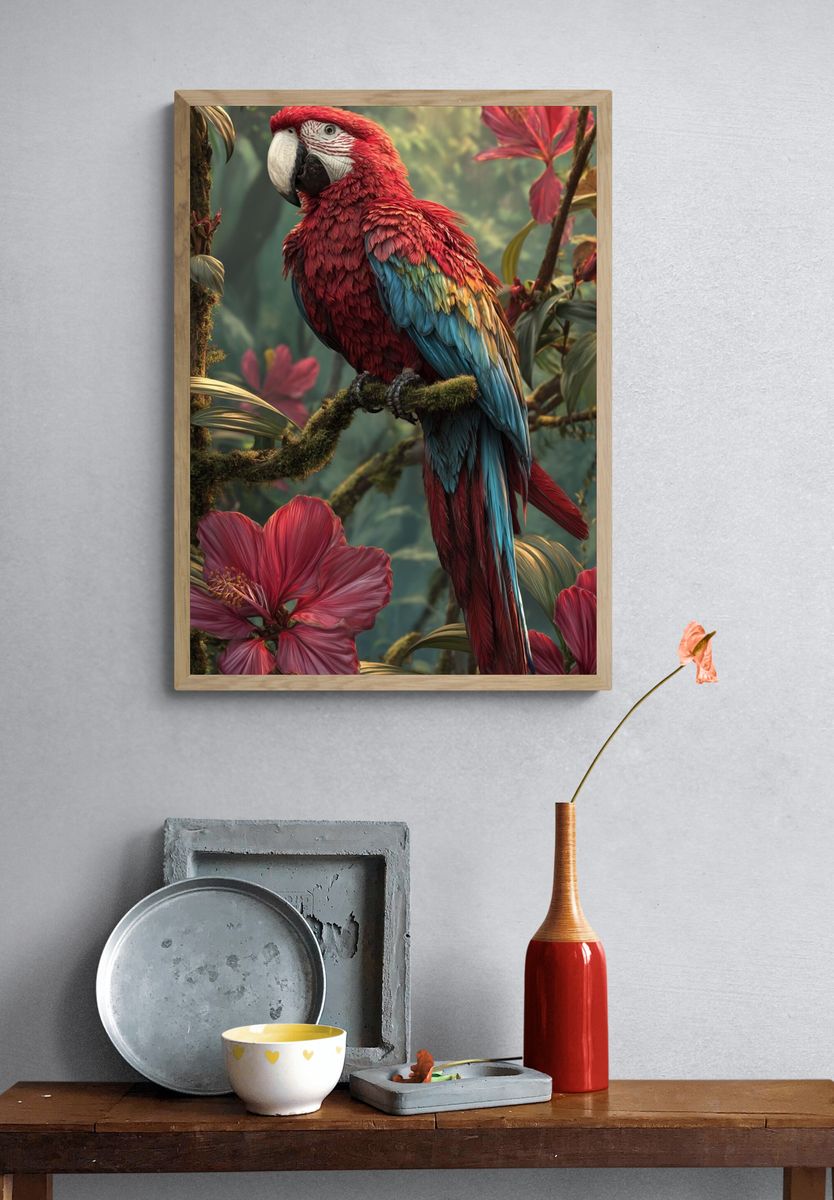 Scarlet Macaw — Botanical Print. — room view 3