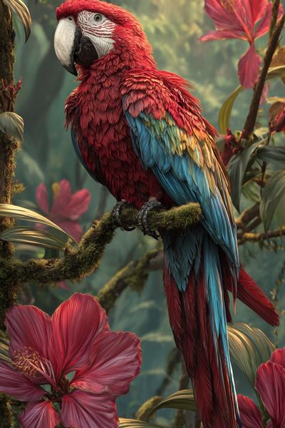 Scarlet Macaw — Botanical Print. poster