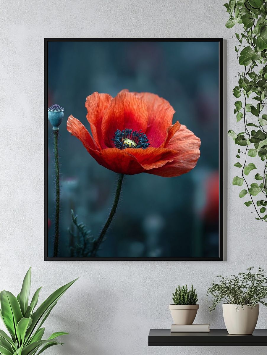 Vibrant Red Poppy — Botanical Print. — room view 4