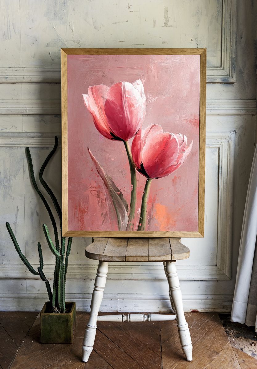Pink Tulips — Botanical Print. — room view 1