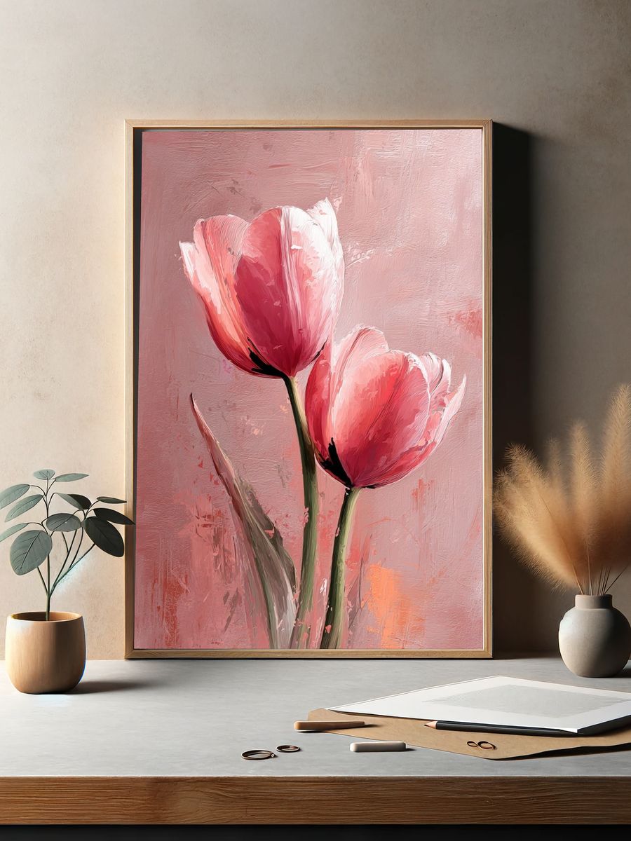 Pink Tulips — Botanical Print. — room view 2