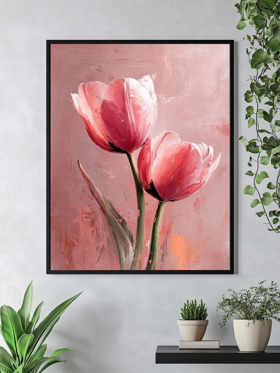 Pink Tulips — Botanical Print. — room view 4