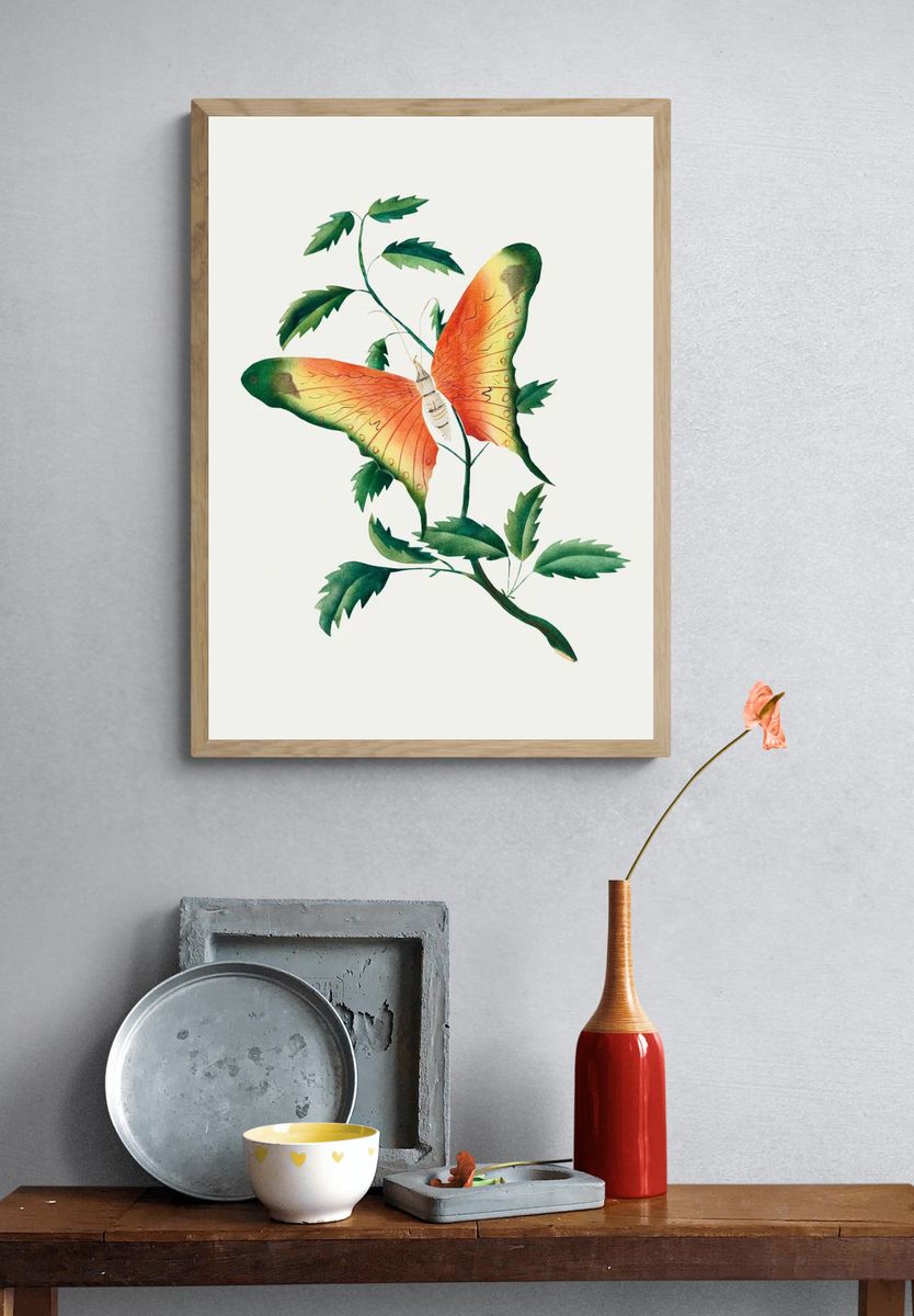 Butterfly and Leaves — Botanical Print. — room view 3