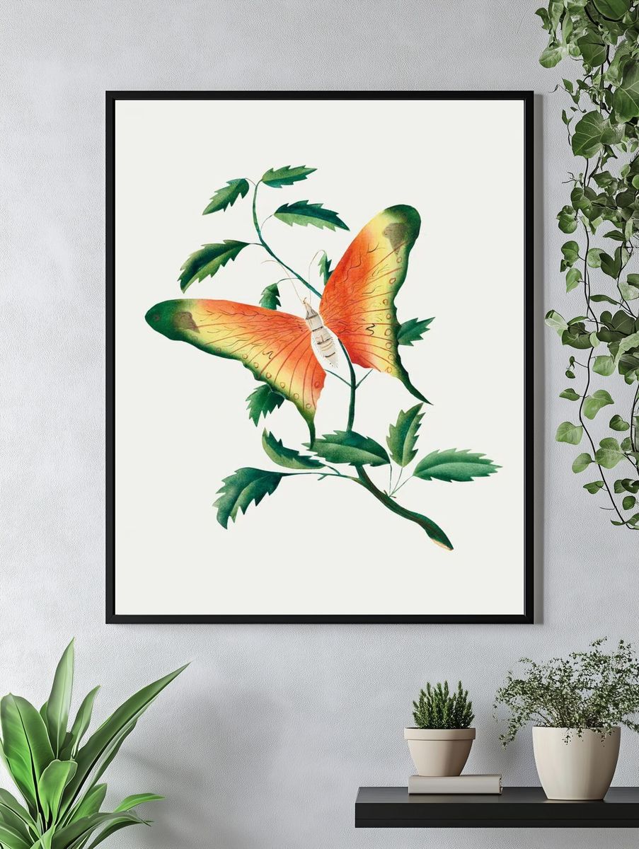 Butterfly and Leaves — Botanical Print. — room view 4