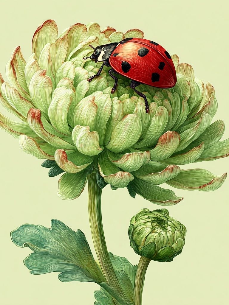 Ladybug on Flower — Botanical Print. poster detail