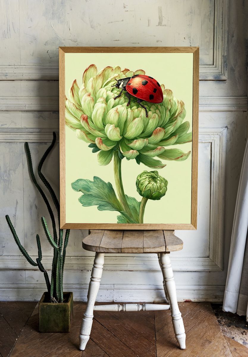 Ladybug on Flower — Botanical Print. — room view 1