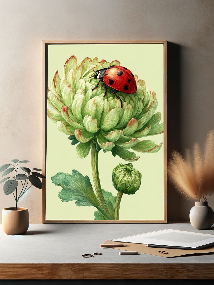 Ladybug on Flower — Botanical Print. — room view 2