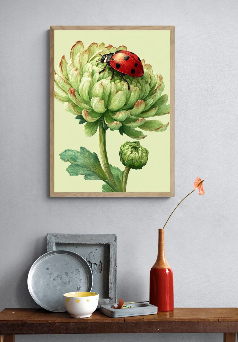 Ladybug on Flower — Botanical Print. — room view 3
