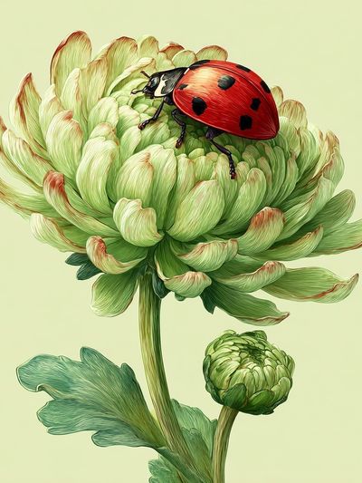 Ladybug on Flower — Botanical Print. poster print