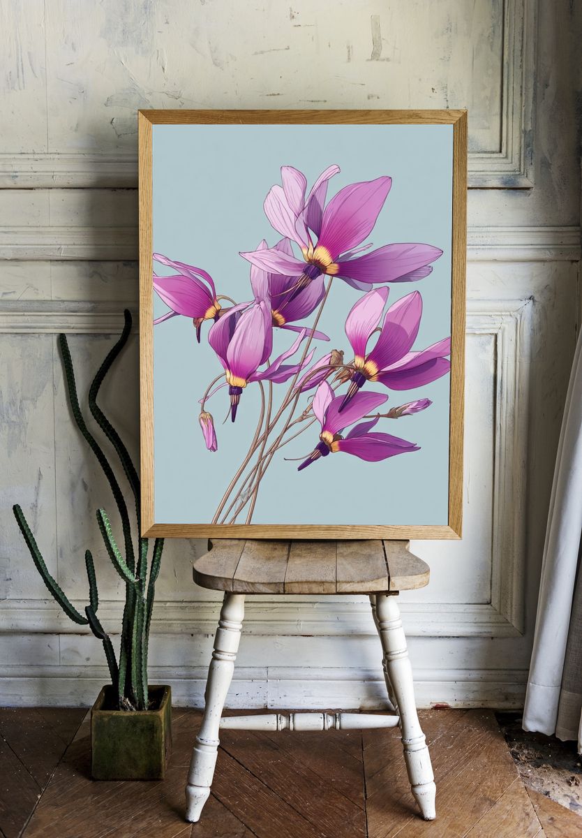Pink Flowers — Botanical Print. — room view 1