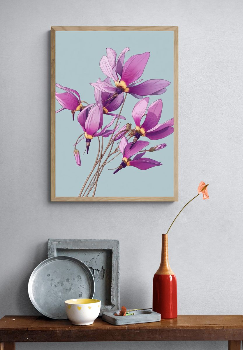 Pink Flowers — Botanical Print. — room view 3