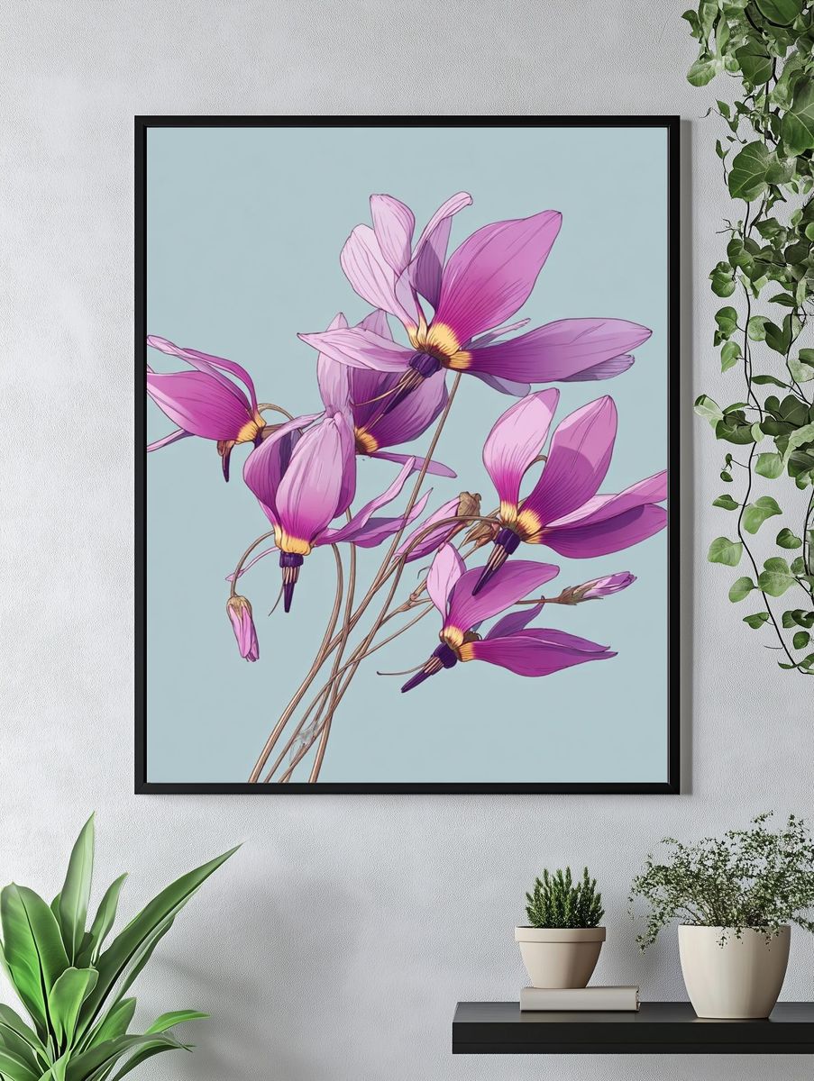 Pink Flowers — Botanical Print. — room view 4