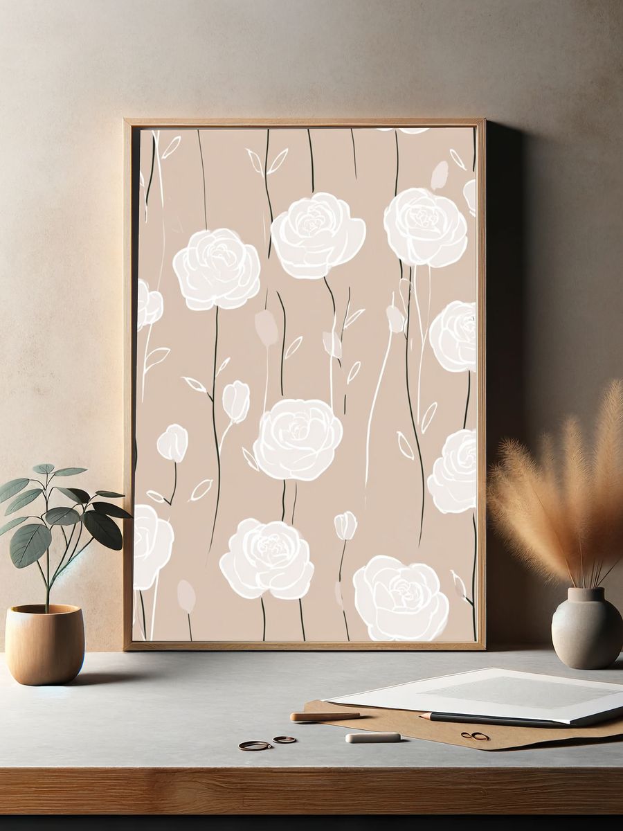 White Roses — Botanical Print. — room view 2