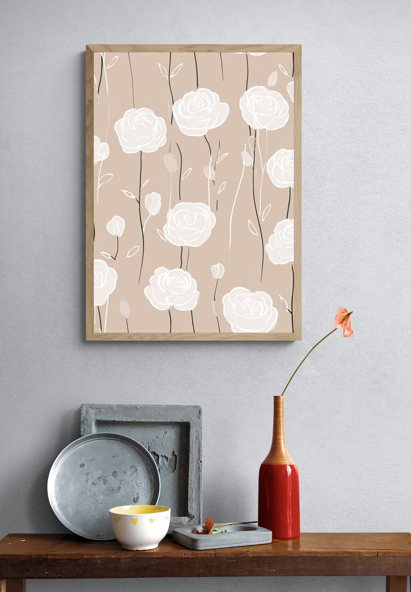 White Roses — Botanical Print. — room view 3