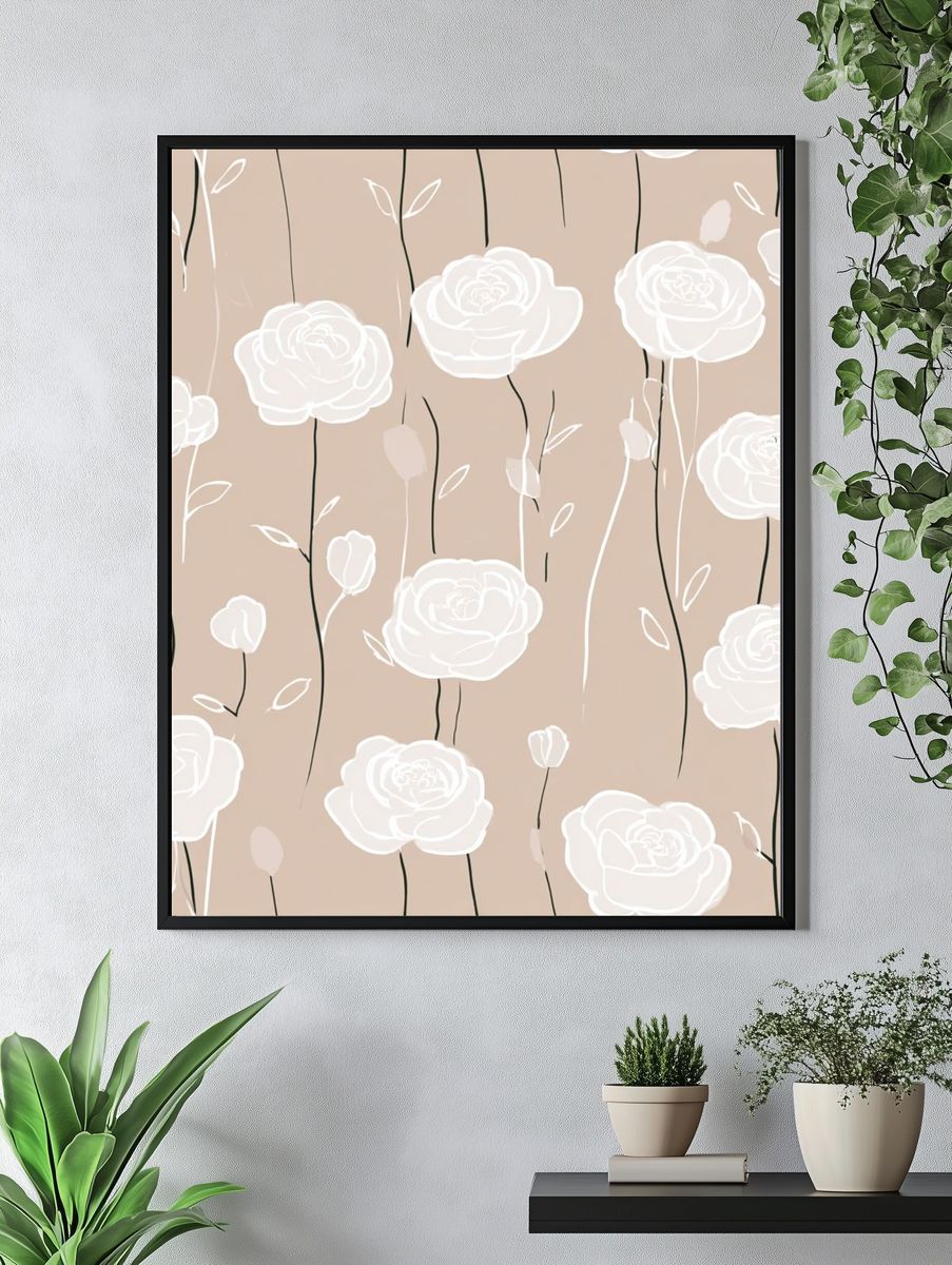 White Roses — Botanical Print. — room view 4