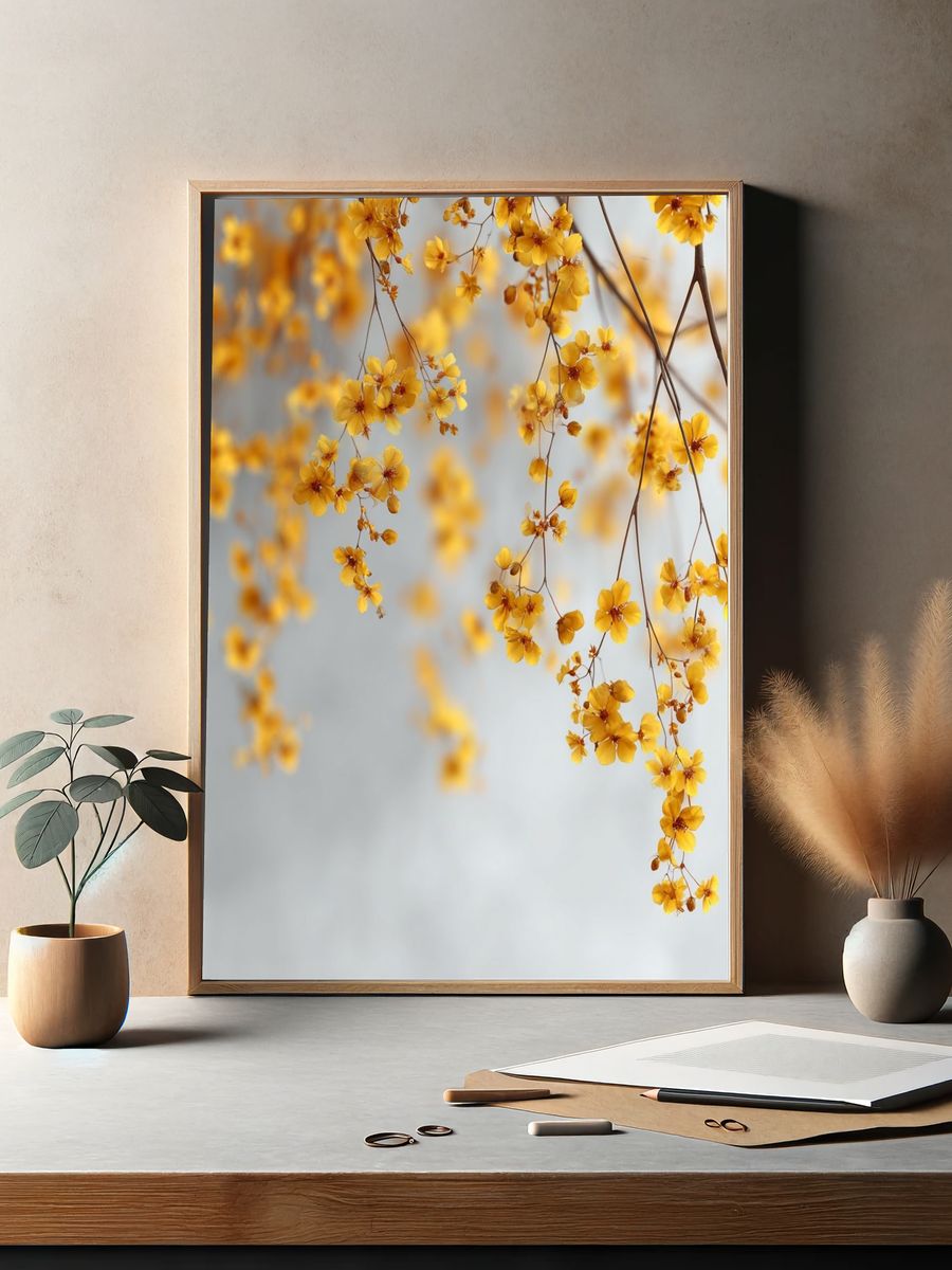 Yellow Floral Botanical Poster. — room view 2