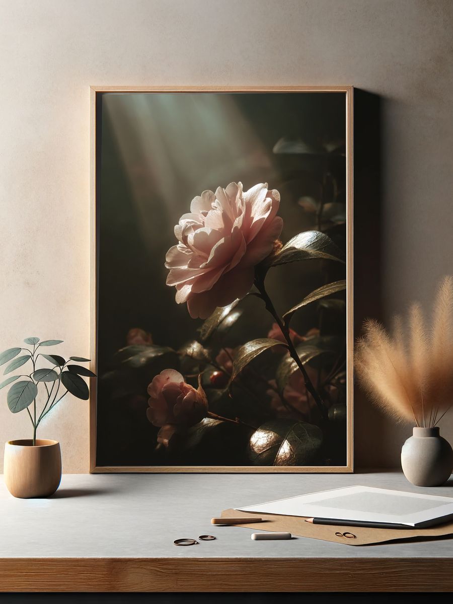Soft Pink Camellia — Photography Print. — room view 2