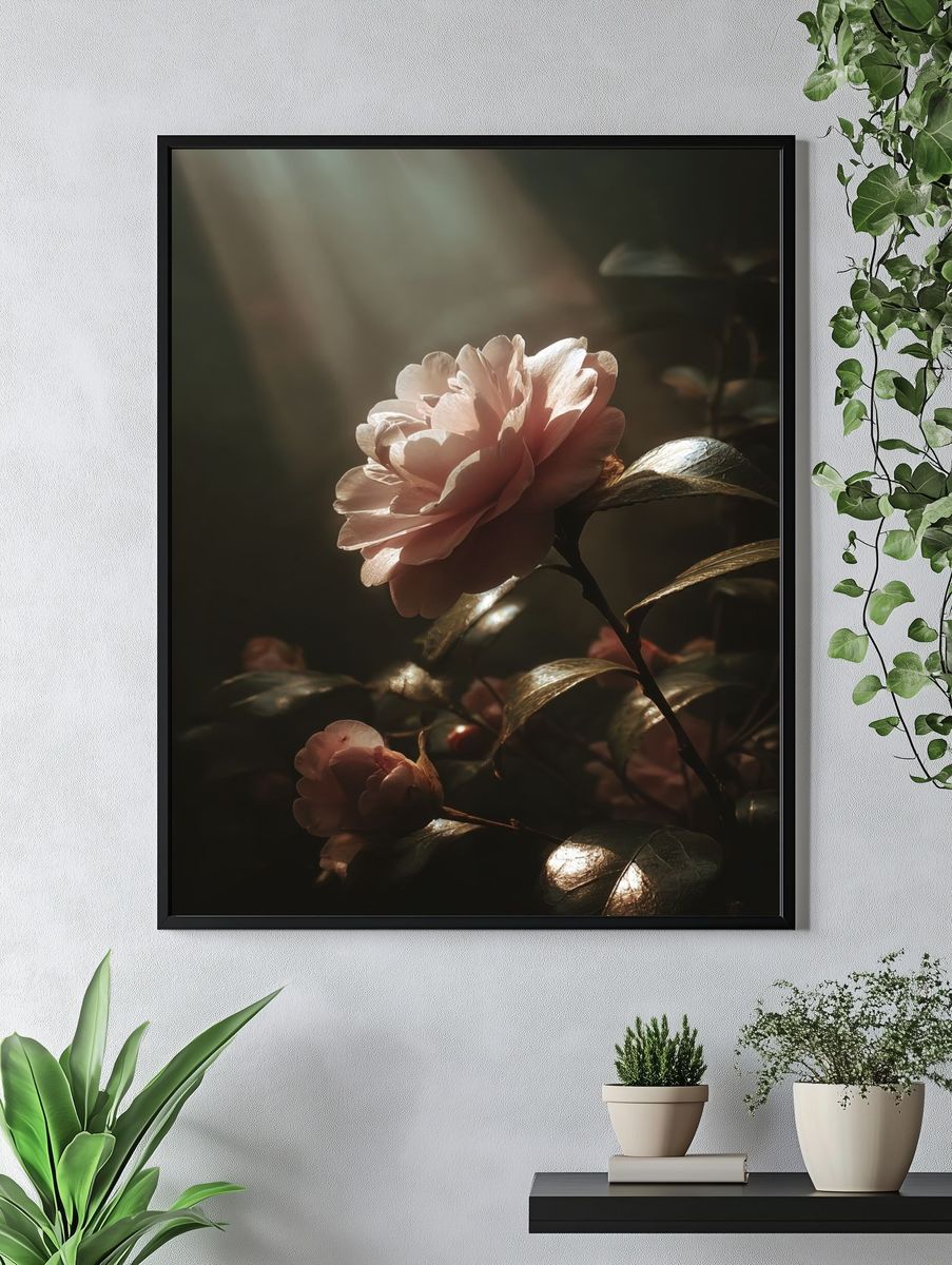 Soft Pink Camellia — Photography Print. — room view 4