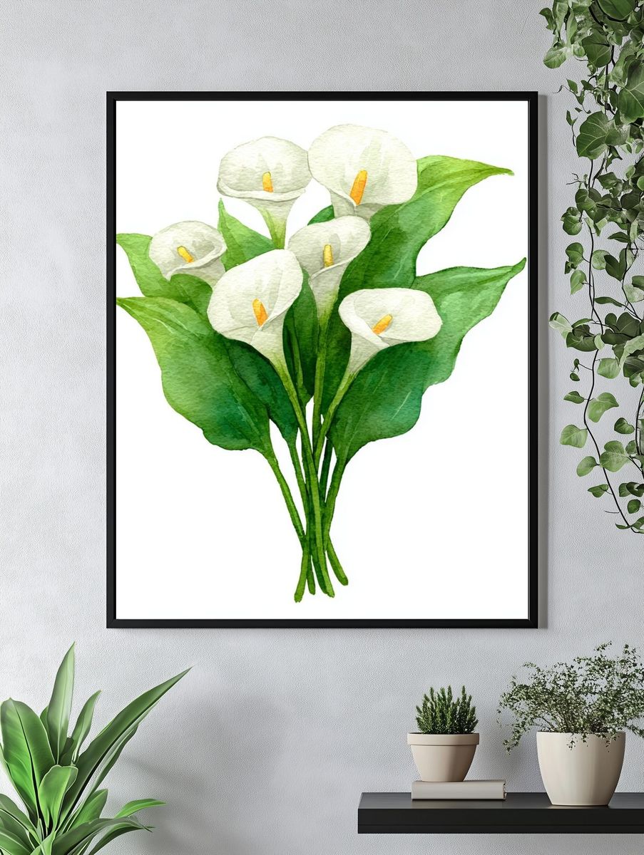 Calla Lily Bouquet — Watercolor Print. — room view 4
