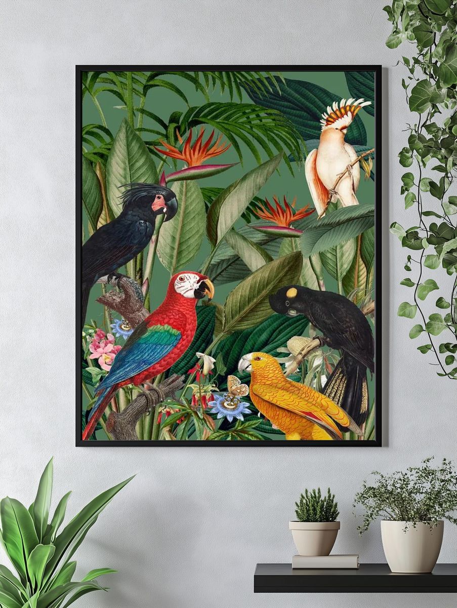 Tropical Birds and Flora — Botanical Print. — room view 4