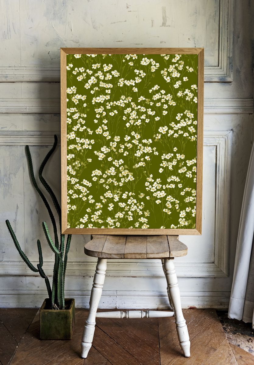 White Floral Pattern — Botanical Print. — room view 1