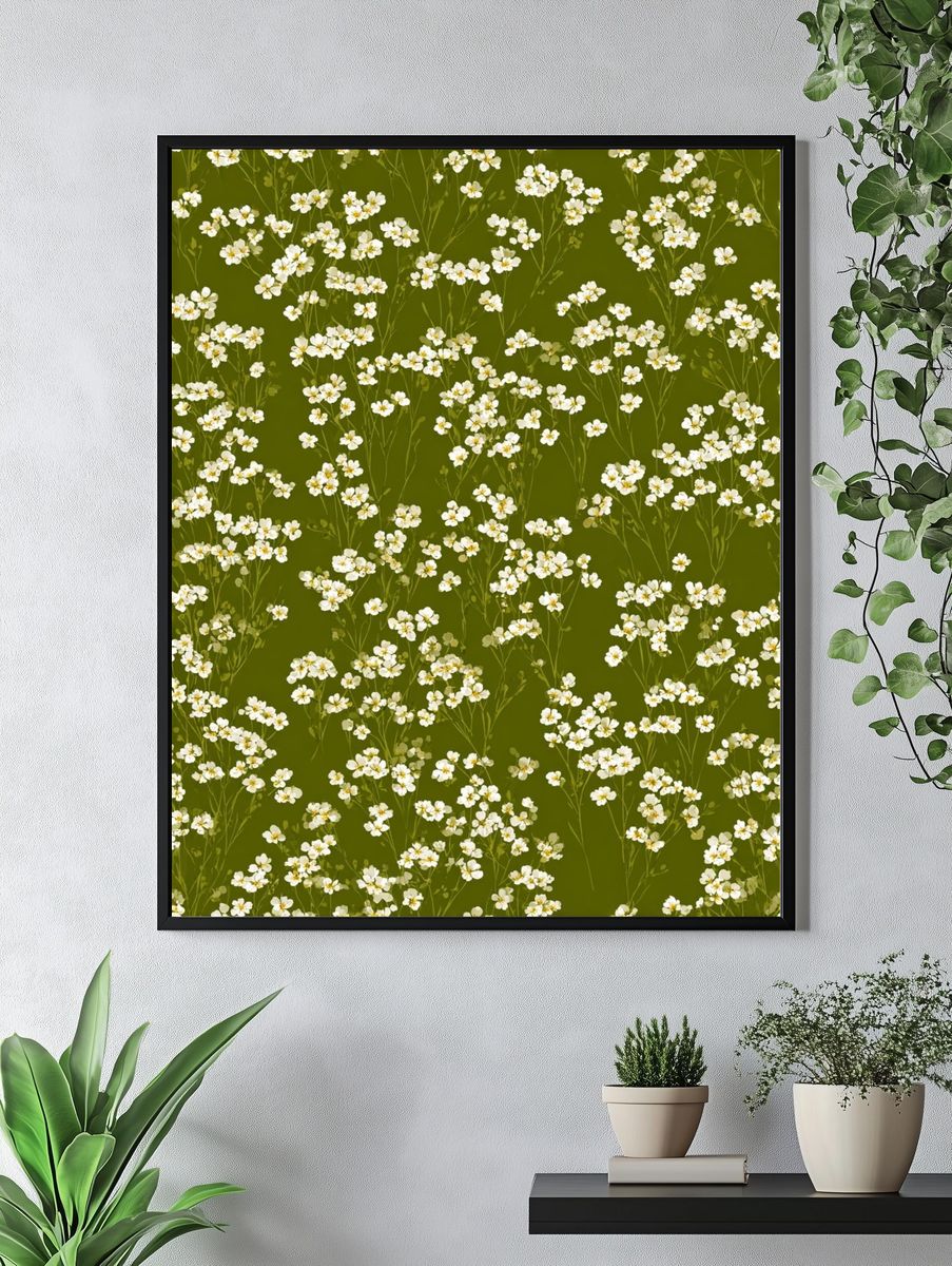 White Floral Pattern — Botanical Print. — room view 4