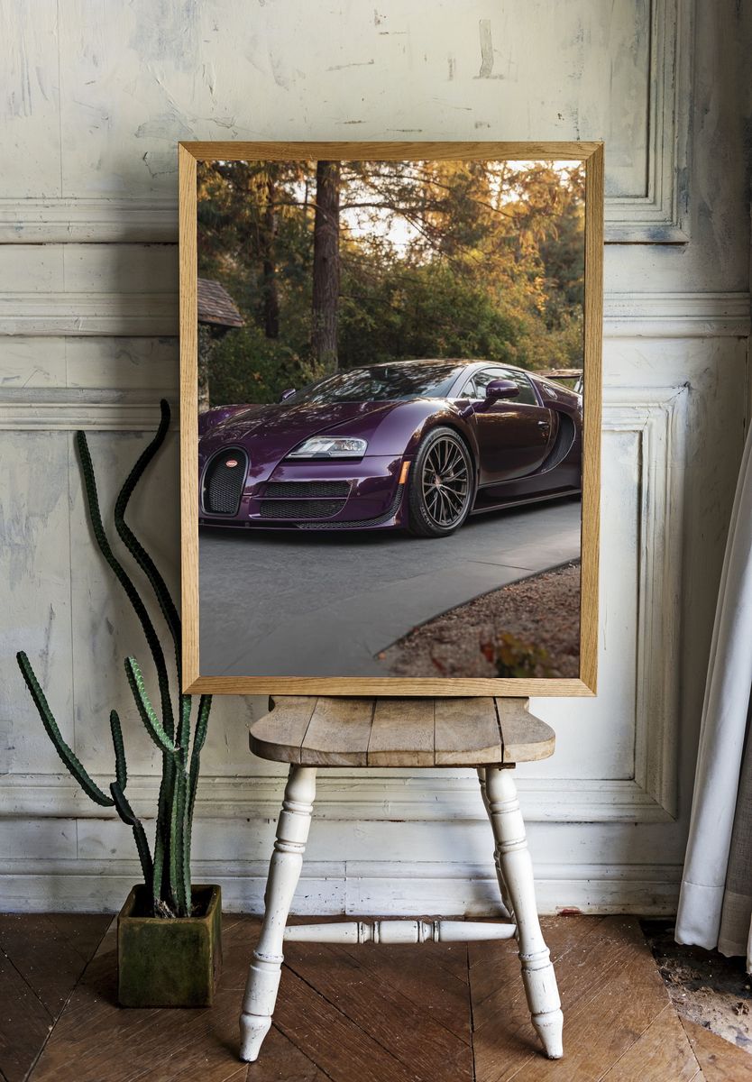 Purple Bugatti Supercar Photography Poster. — room view 1