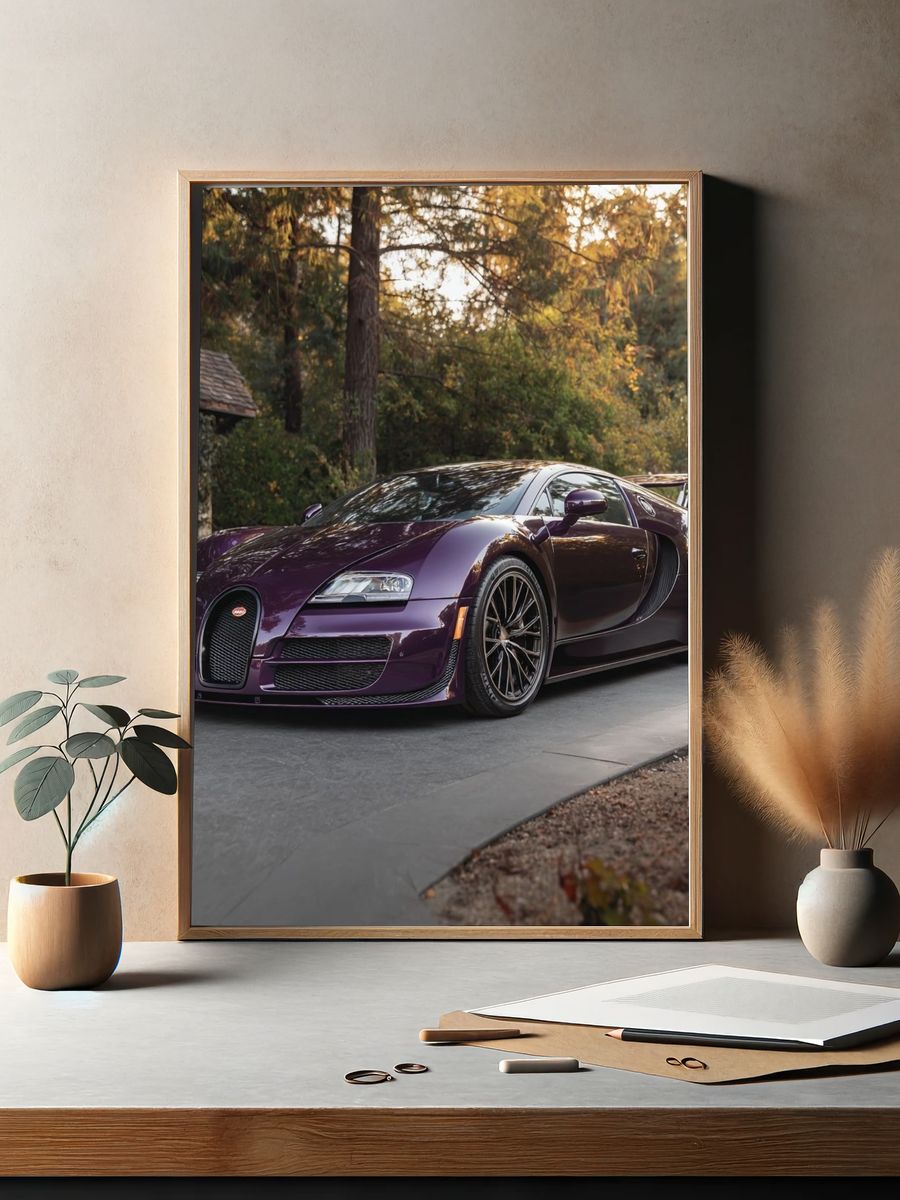 Purple Bugatti Supercar Photography Poster. — room view 2