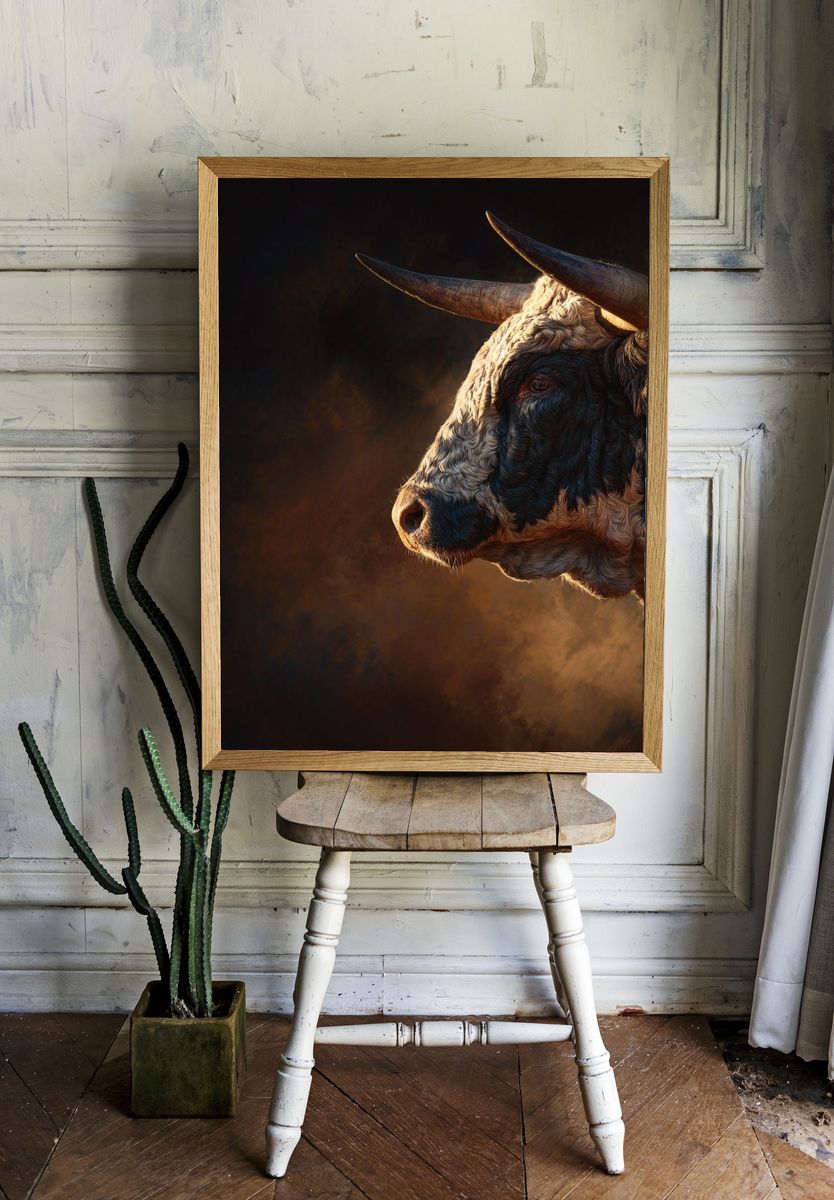 Majestic Bull Portrait Print. — room view 1
