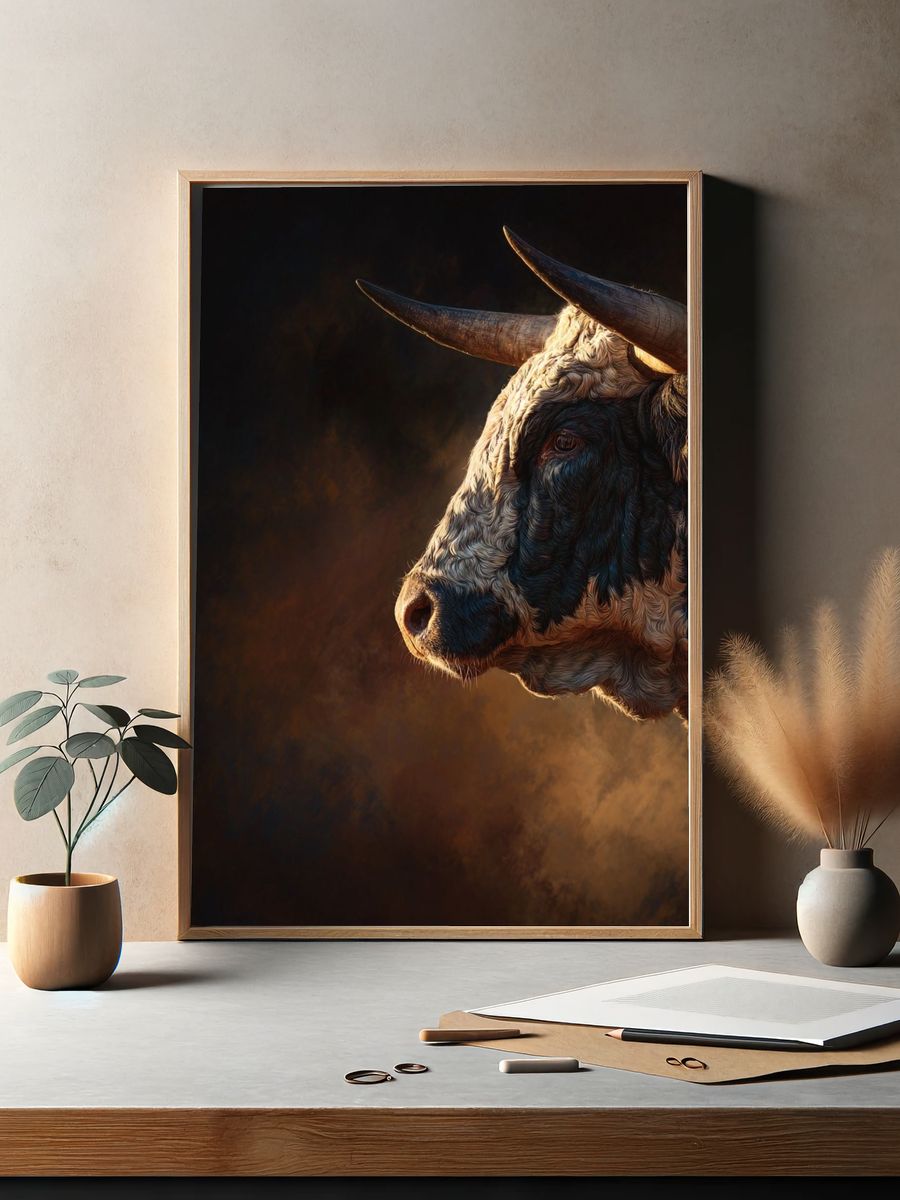 Majestic Bull Portrait Print. — room view 2