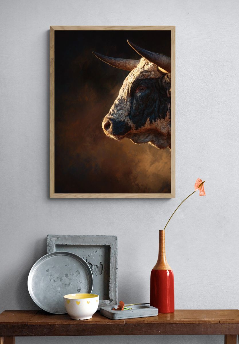 Majestic Bull Portrait Print. — room view 3