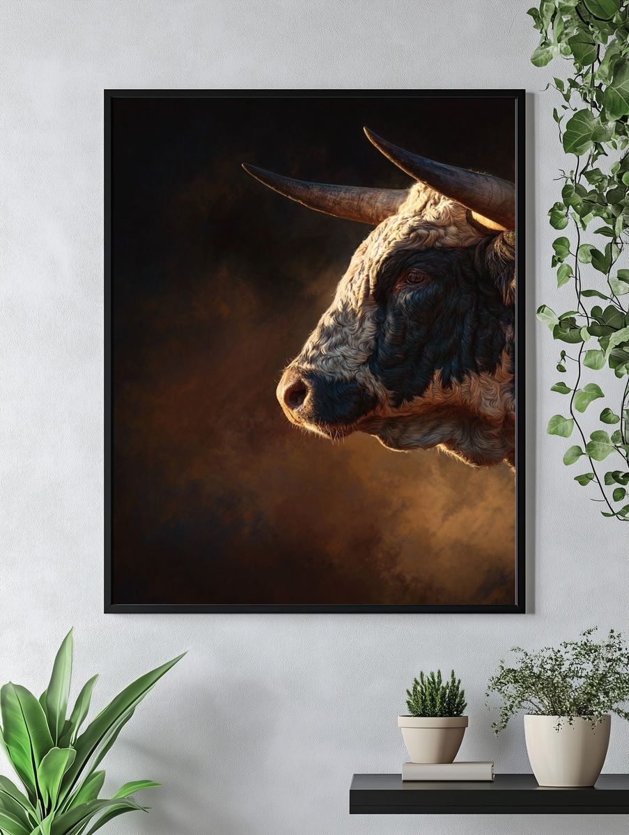 Majestic Bull Portrait Print. — room view 4