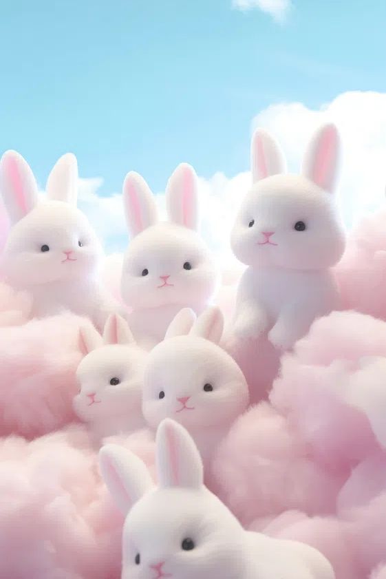 Cute Bunnies in Cotton Candy Clouds Poster. poster — kids art