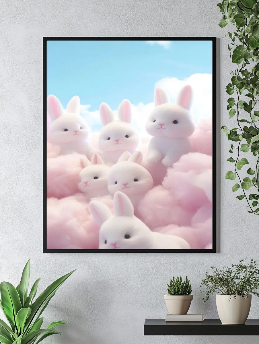 Cute Bunnies in Cotton Candy Clouds Poster. — room view 4