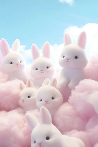 Cute Bunnies in Cotton Candy Clouds Poster.