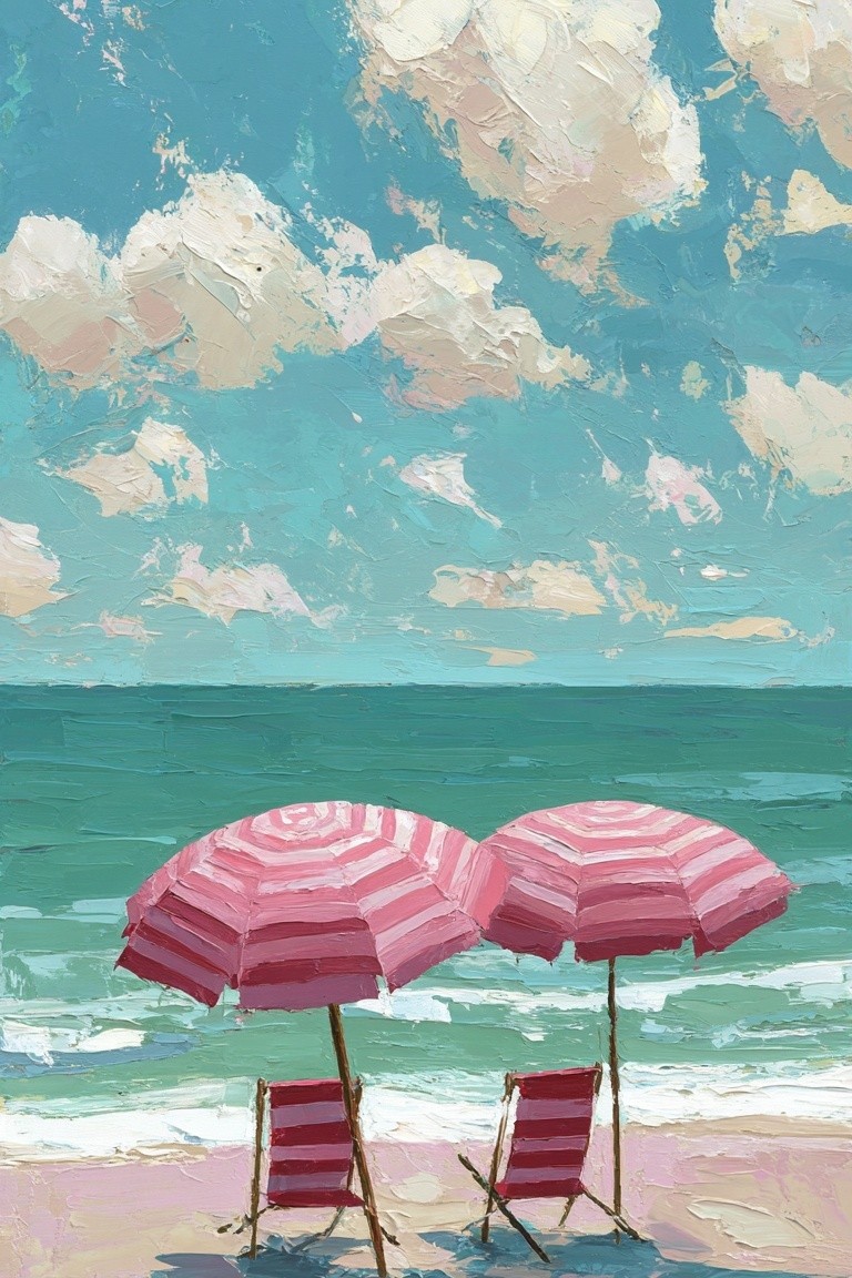 Beach Umbrellas — Impressionist Print. poster detail