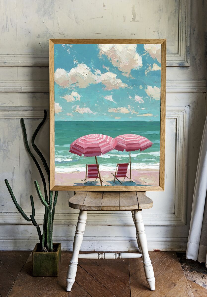Beach Umbrellas — Impressionist Print. — room view 1