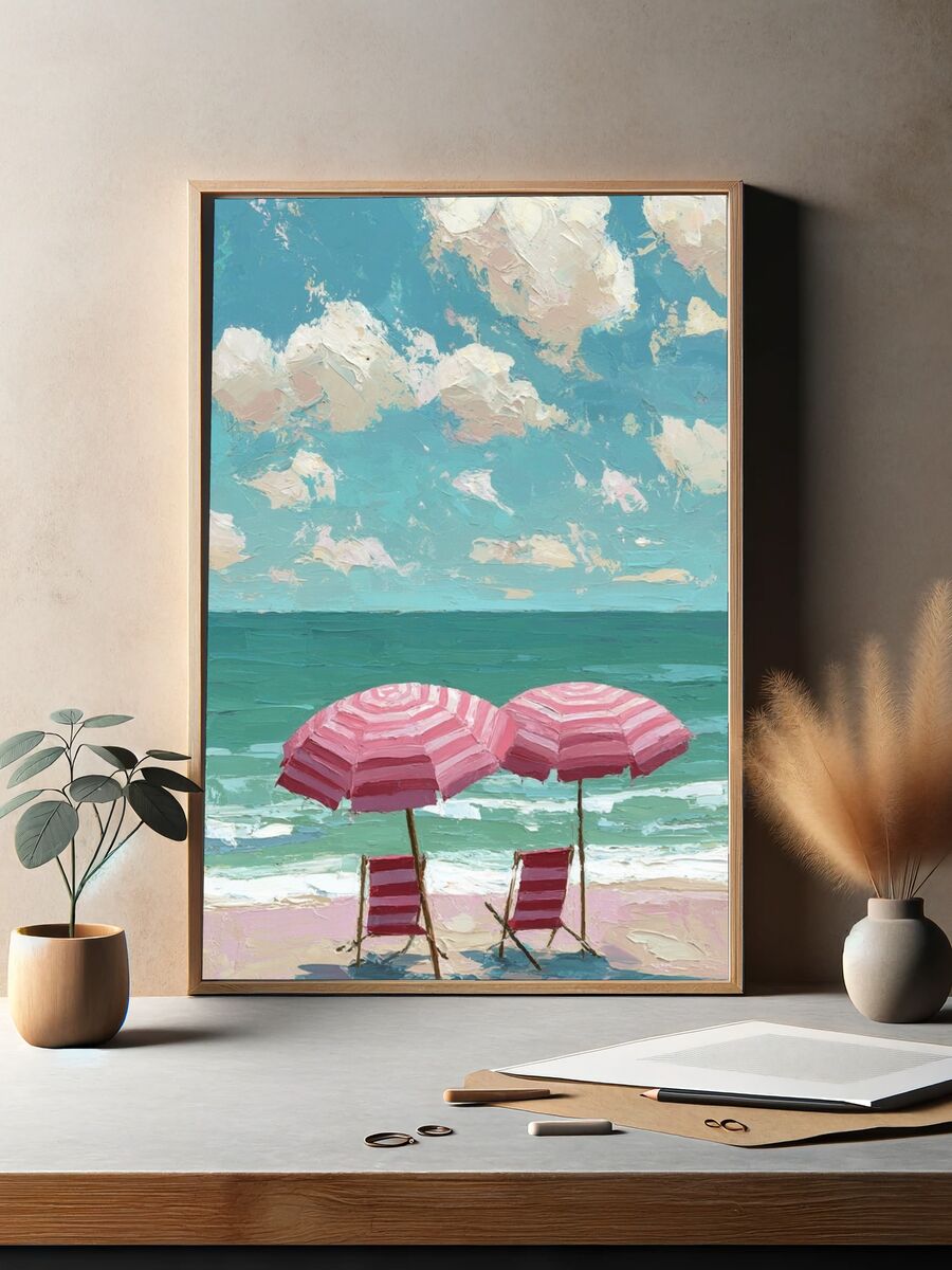 Beach Umbrellas — Impressionist Print. — room view 2