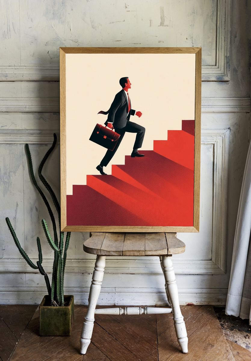 Businessman Stairway Illustration Poster. — room view 1