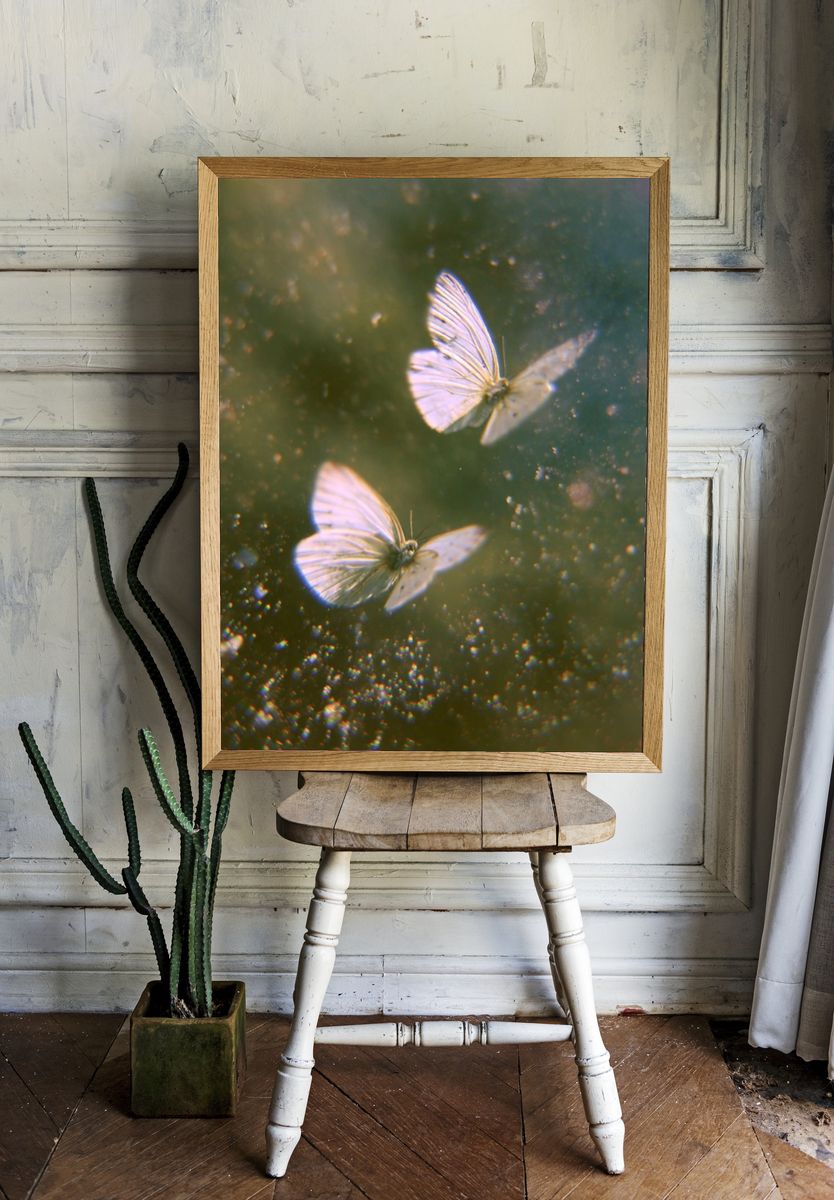 White Butterflies in Dreamy Flight Print. — room view 1