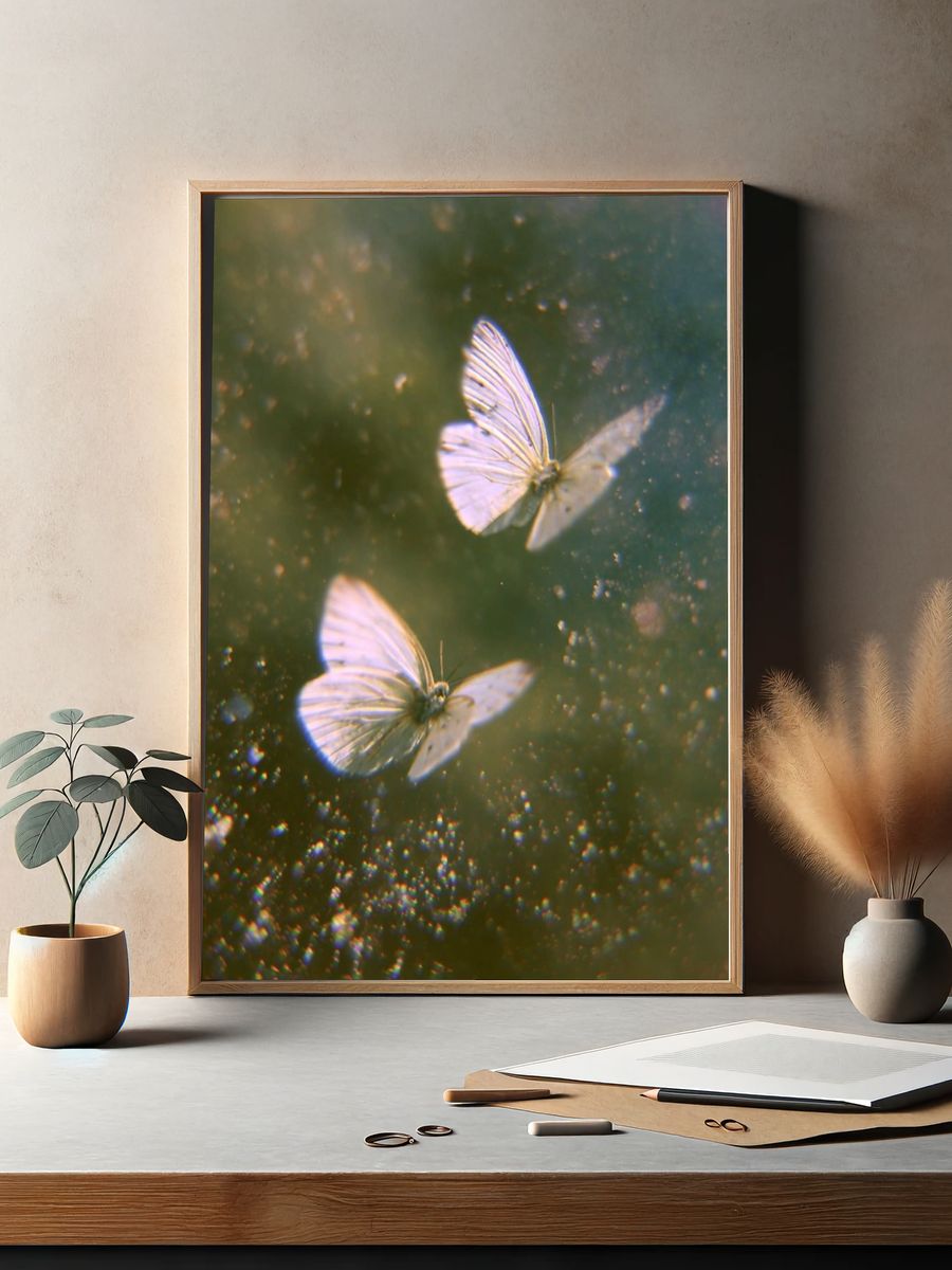 White Butterflies in Dreamy Flight Print. — room view 2