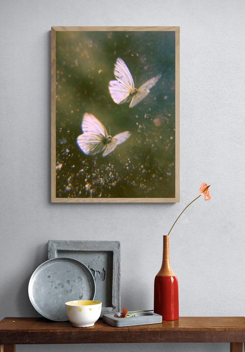 White Butterflies in Dreamy Flight Print. — room view 3