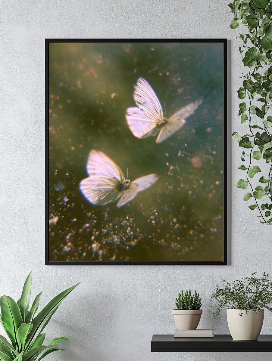 White Butterflies in Dreamy Flight Print. — room view 4