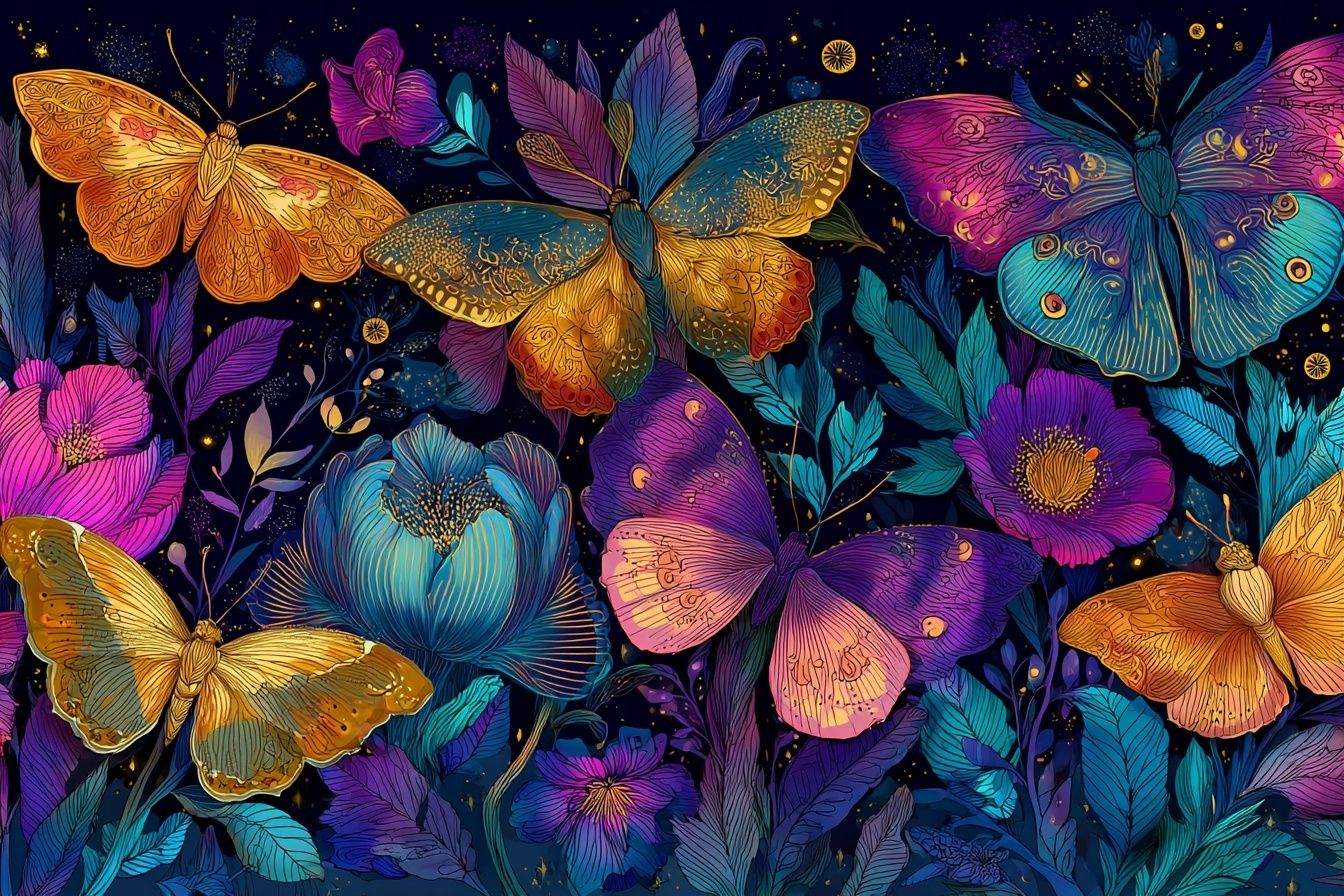 Butterfly Garden Digital-Art Poster. poster — illustration art
