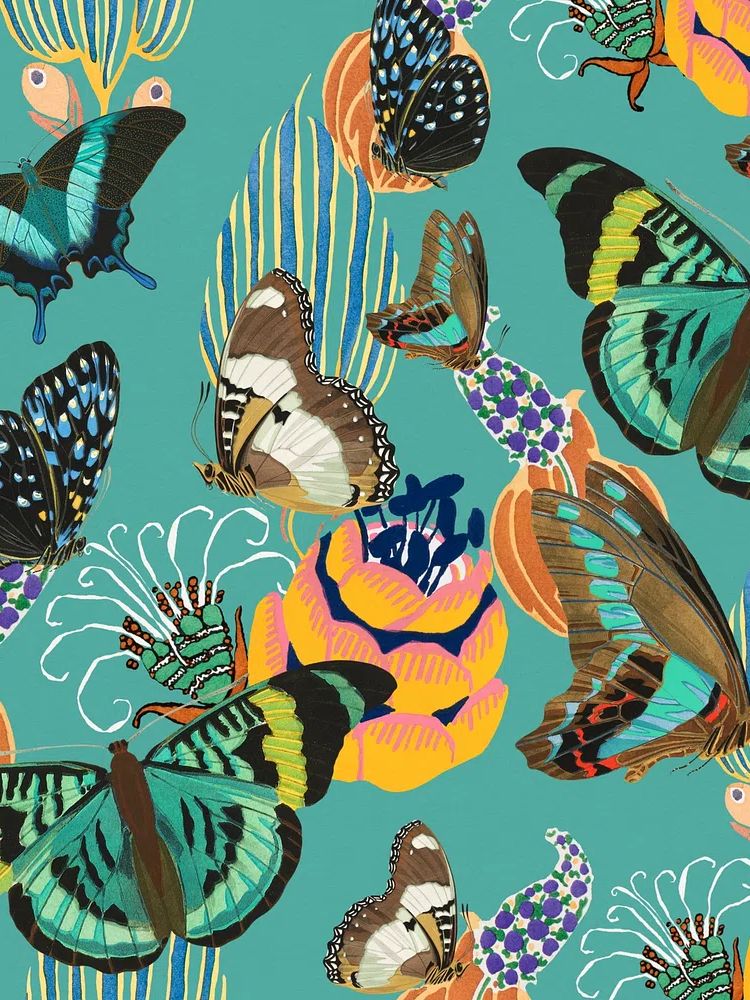 Exotic botanical butterfly background, green. poster — botanical art