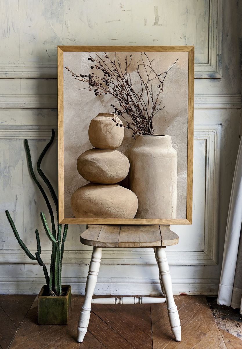 Ceramic Vases with Dried Branches — Bohemian Print room preview