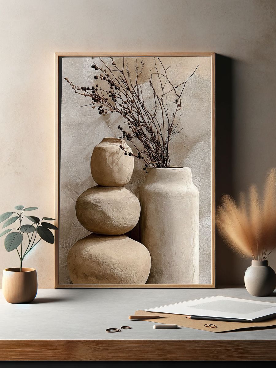 Ceramic Vases with Dried Branches — Bohemian Print. — room view 2
